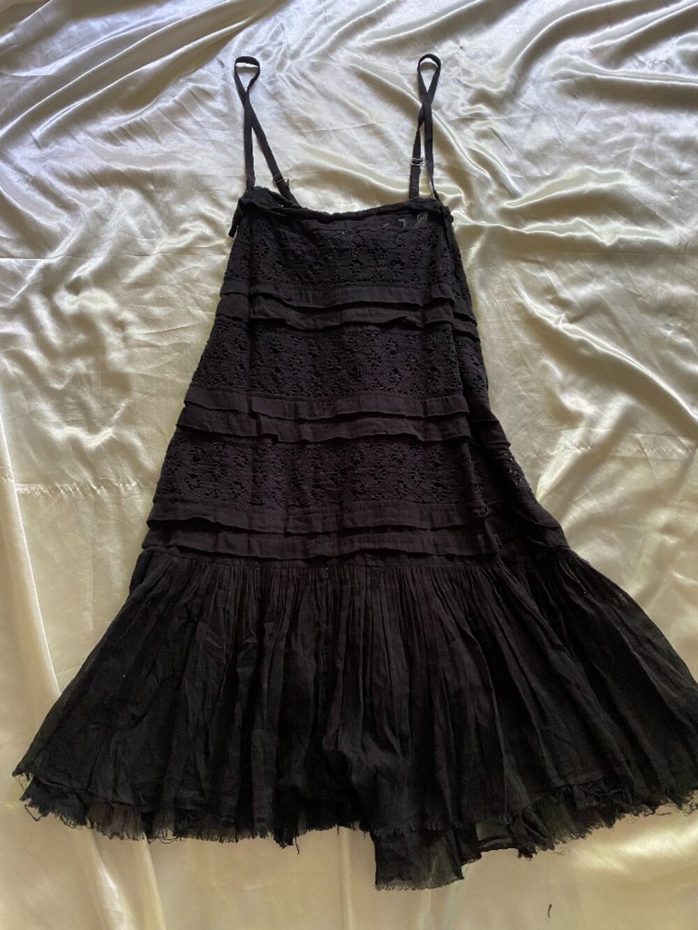 Free People FP One Shailee Mini Dress Black Boho Eyelet Small